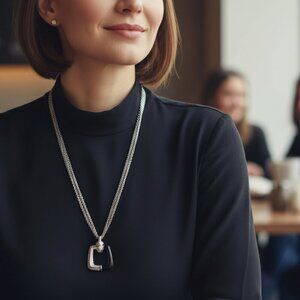 Nolan Miller Silver and Black Geometric Pendant Necklace